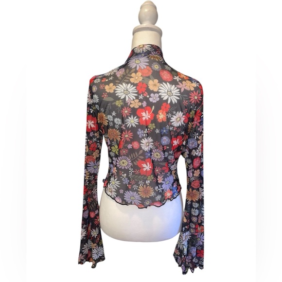 Black floral sheer mesh long sleeve top sz XL Brand New! - Picture 4 of 8